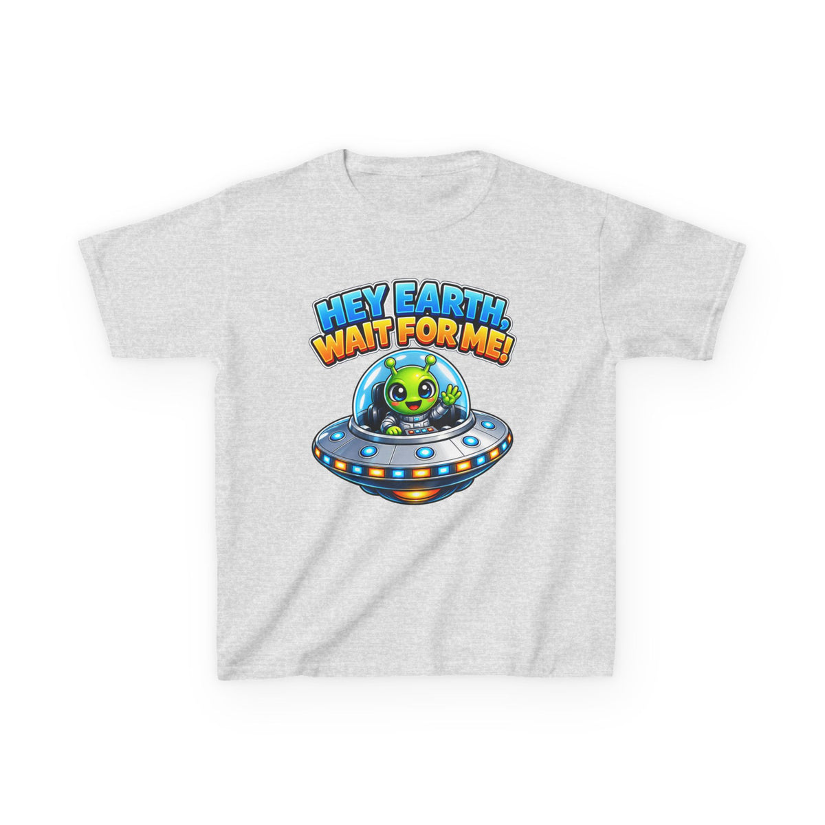 Kidxtr™ Kids Space T-Shirt — 'Hey Earth, Wait For Me!' Alien Spaceship Graphic Tee