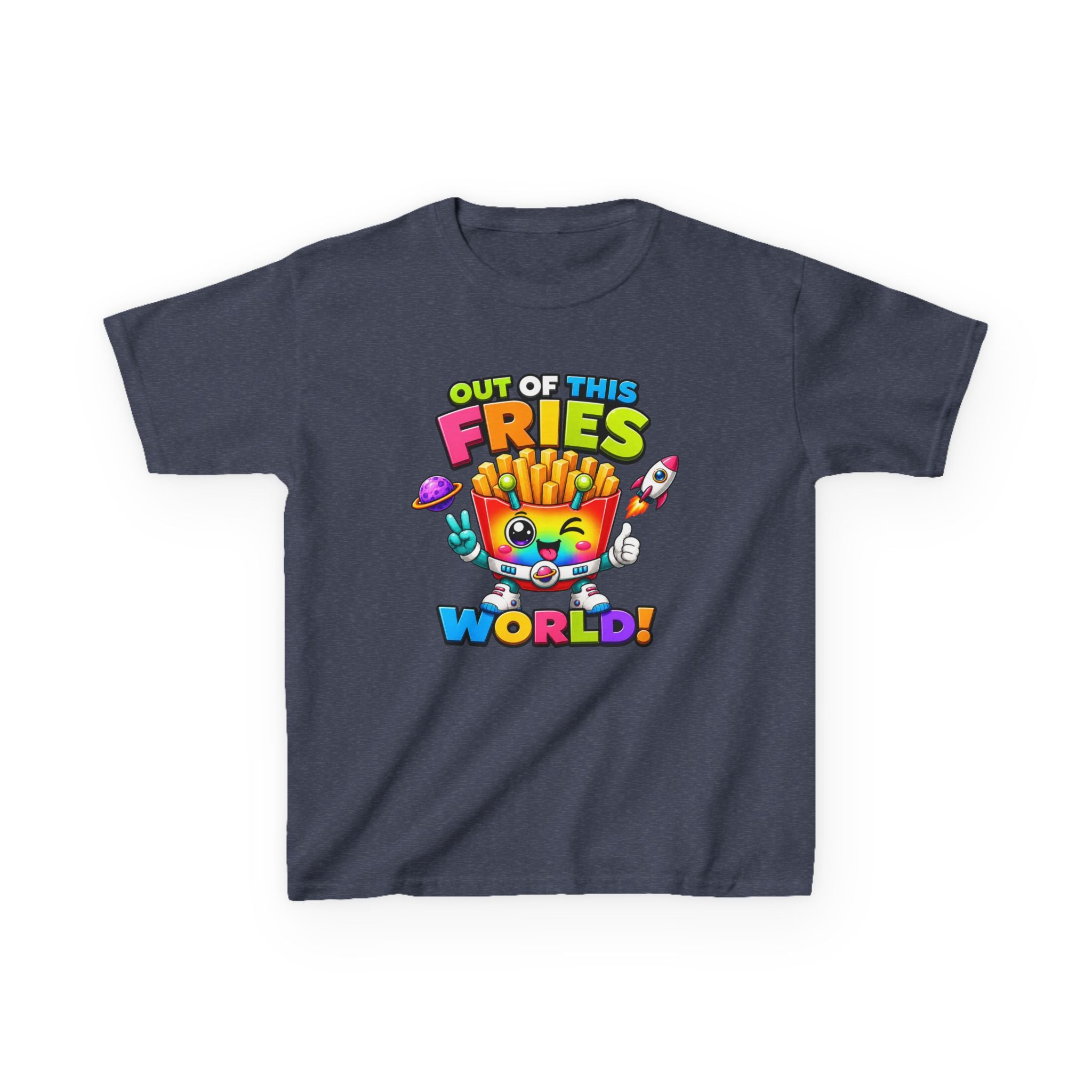 Kids Fries T-Shirt — 'Out of This Fries World!' Colorful Cartoon Fries Graphic Tee