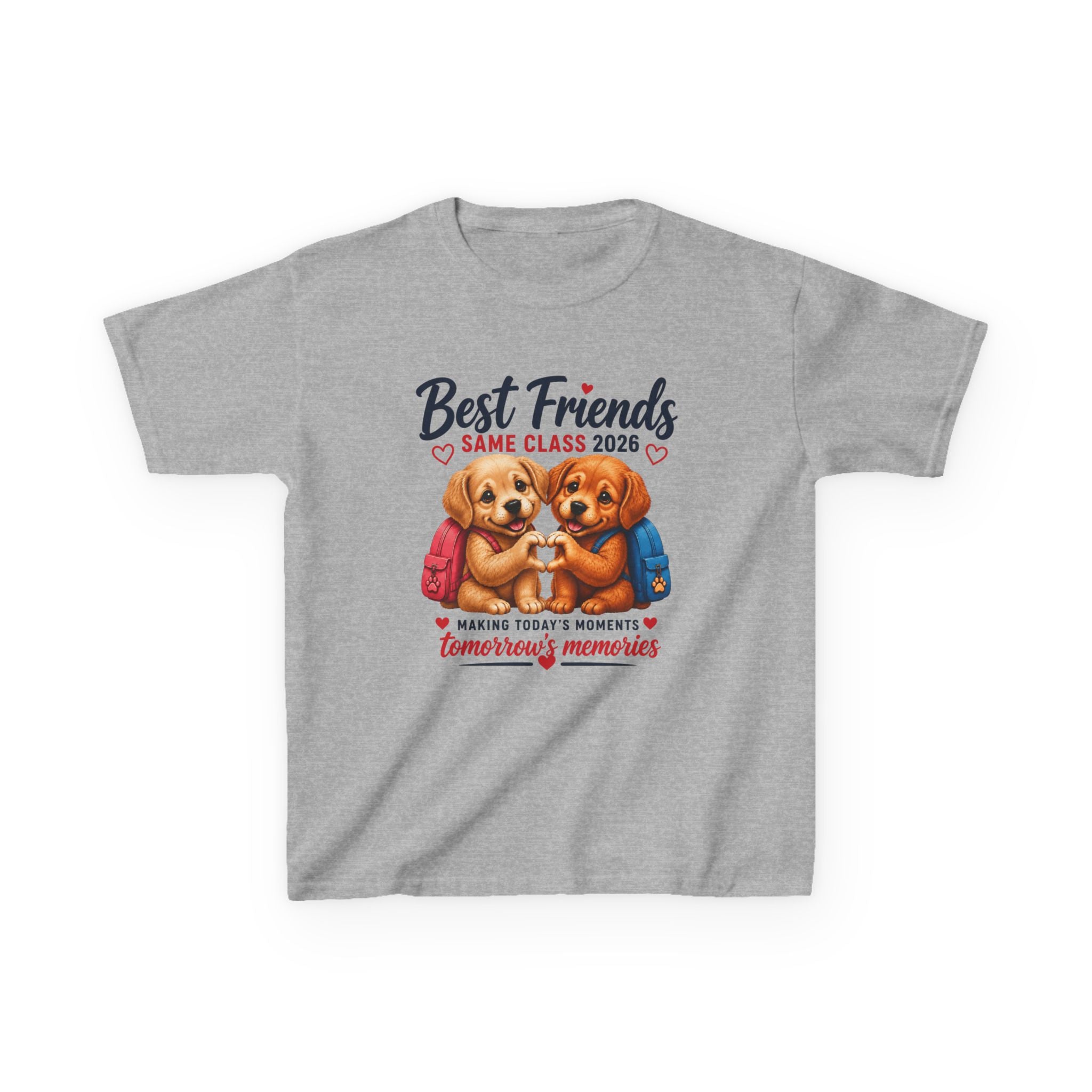 Kids Animal T-Shirt — 'Best Friends Same Class 2026' Cute Puppy School Friendship Graphic Tee