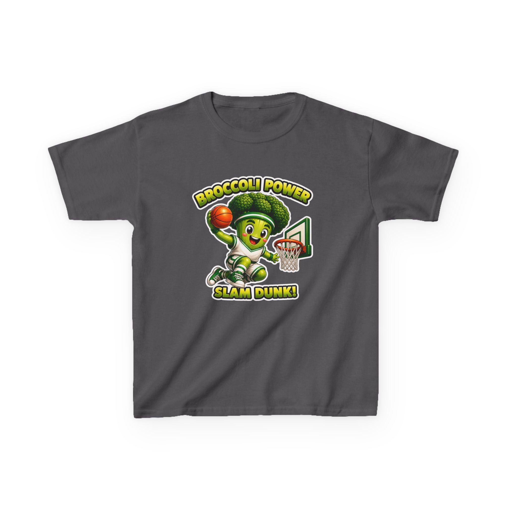 Kids Broccoli T-Shirt — 'Broccoli Power Slam Dunk!' Basketball Veggie Graphic Tee
