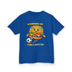 Kids Soccer T-Shirt — 'Powered by Fun & Soccer' Burger Graphic Tee