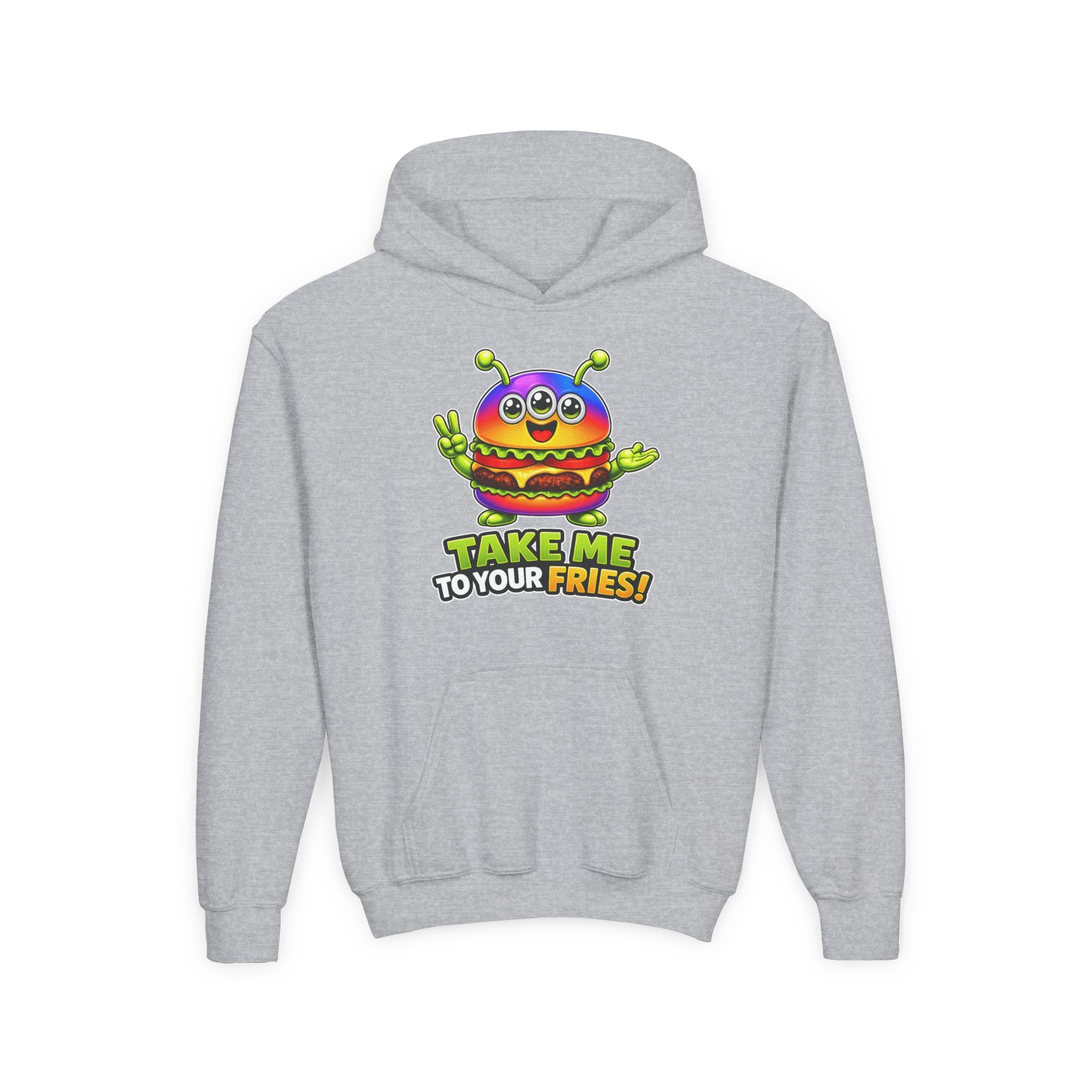 Kidxtr™ Kids Burger Hoodie — 'Take Me to Your Fries' Cartoon Graphic Sweatshirt