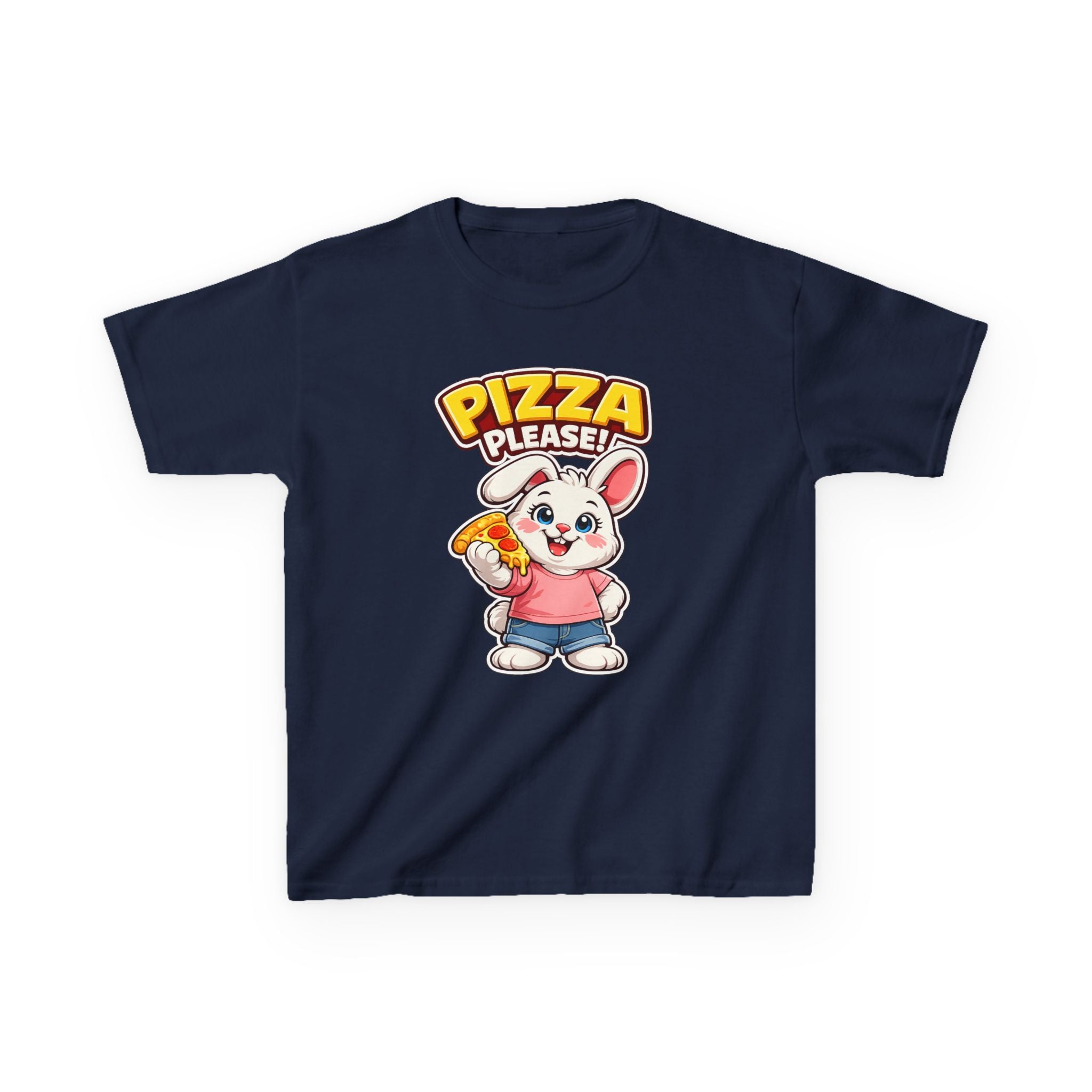 Kids Bunny T-Shirt — 'Pizza Please!' Cartoon Graphic Tee