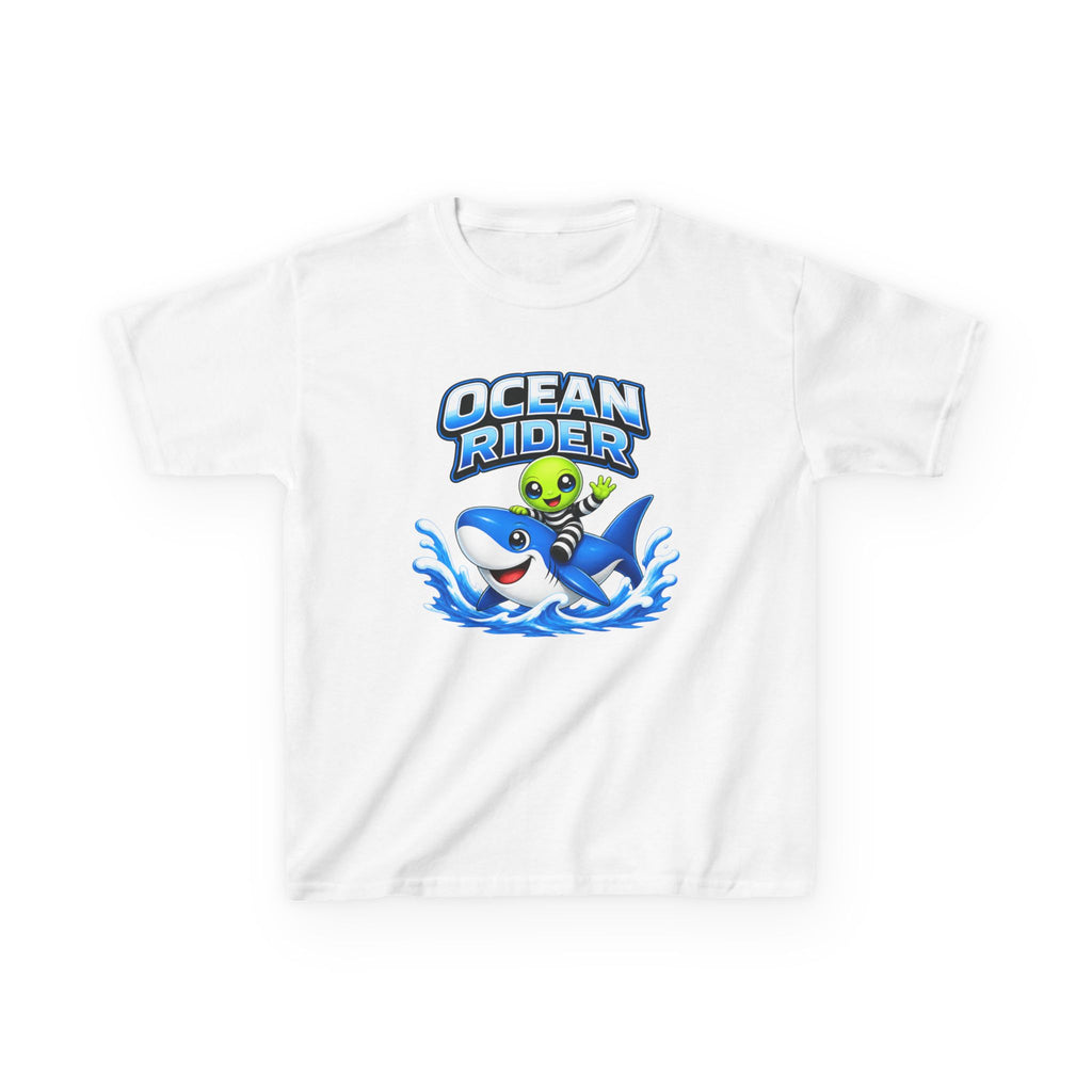 Kids Shark T-Shirt — 'Ocean Rider' Shark & Alien Surf Graphic Tee
