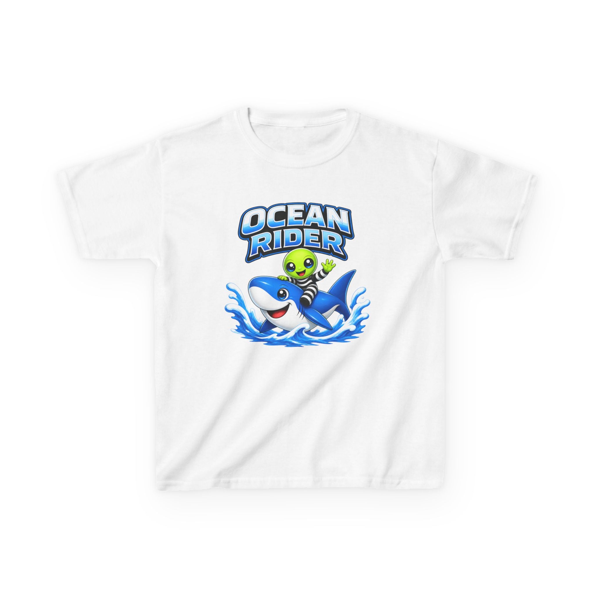 Kids Shark T-Shirt — 'Ocean Rider' Shark & Alien Surf Graphic Tee