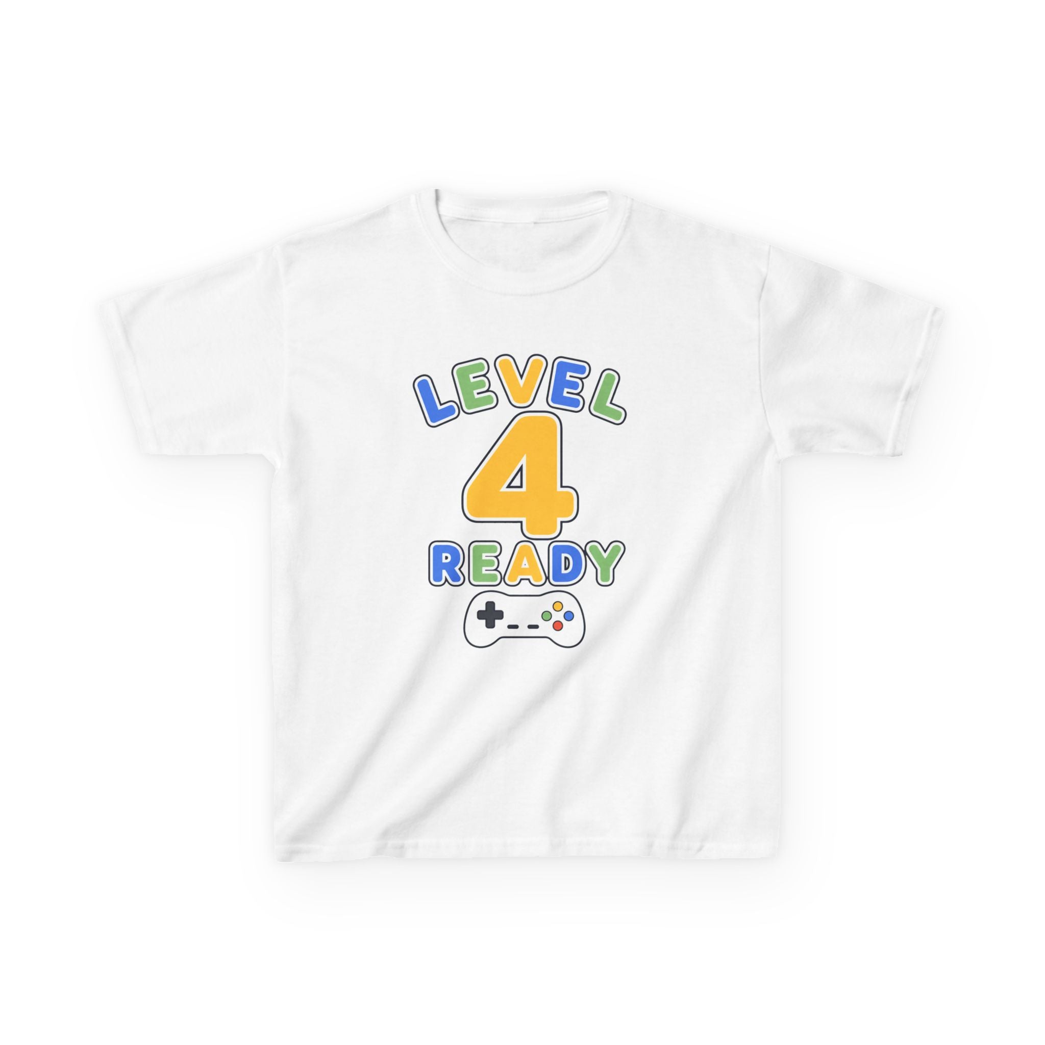 Kids Birthday Gaming T-Shirt — 'Level 4 Ready' Video Game Controller Graphic Tee