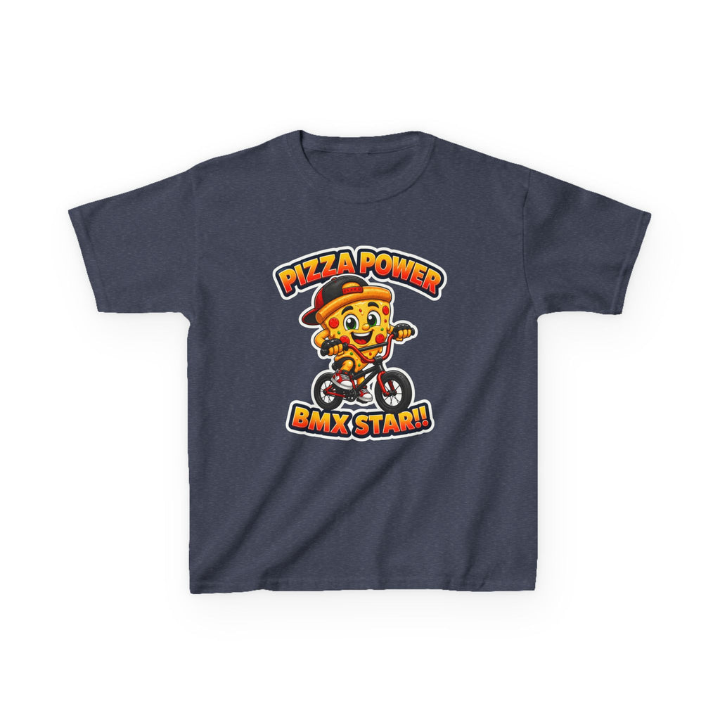 Kids BMX T-Shirt — 'Pizza Power' Cute Pizza Character Riding Bike Graphic Tee