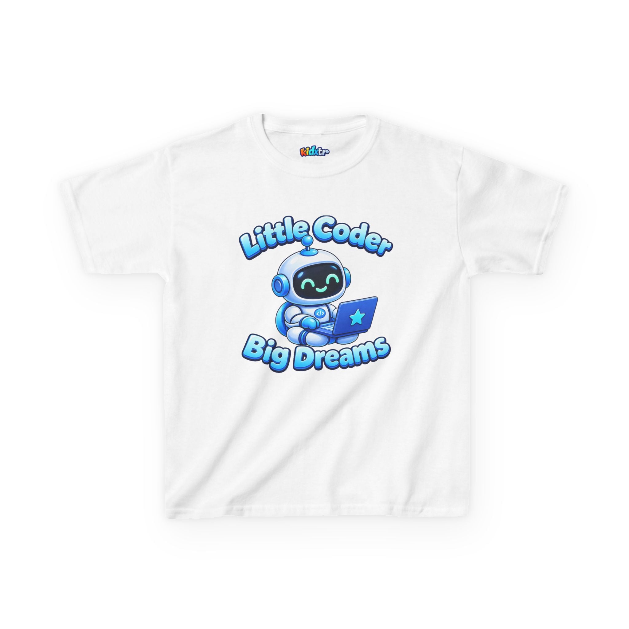 Kidxtr™ Kids Coder T-Shirt — 'Little Coder, Big Dreams' Robot Graphic Tee