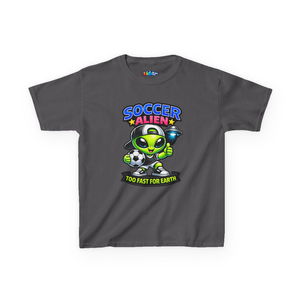 Kidxtr™ Kids Soccer T-Shirt — 'Too Fast for Earth' Alien Soccer Graphic Tee