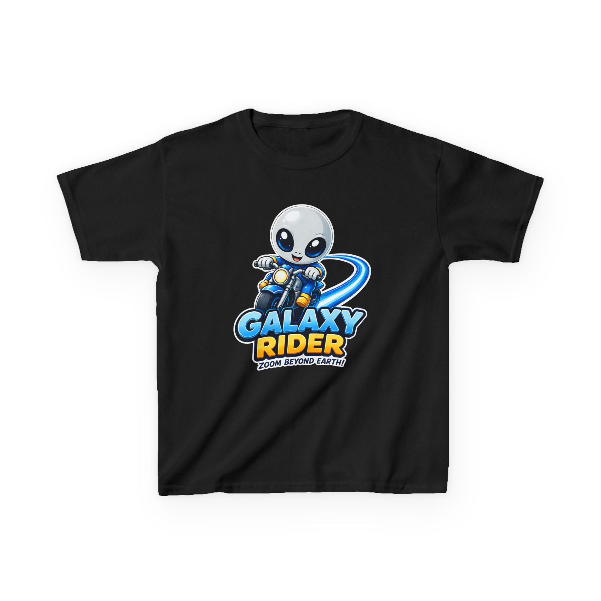Kids Space T-Shirt — 'Galaxy Rider' Alien Scooter Cosmic Graphic Tee