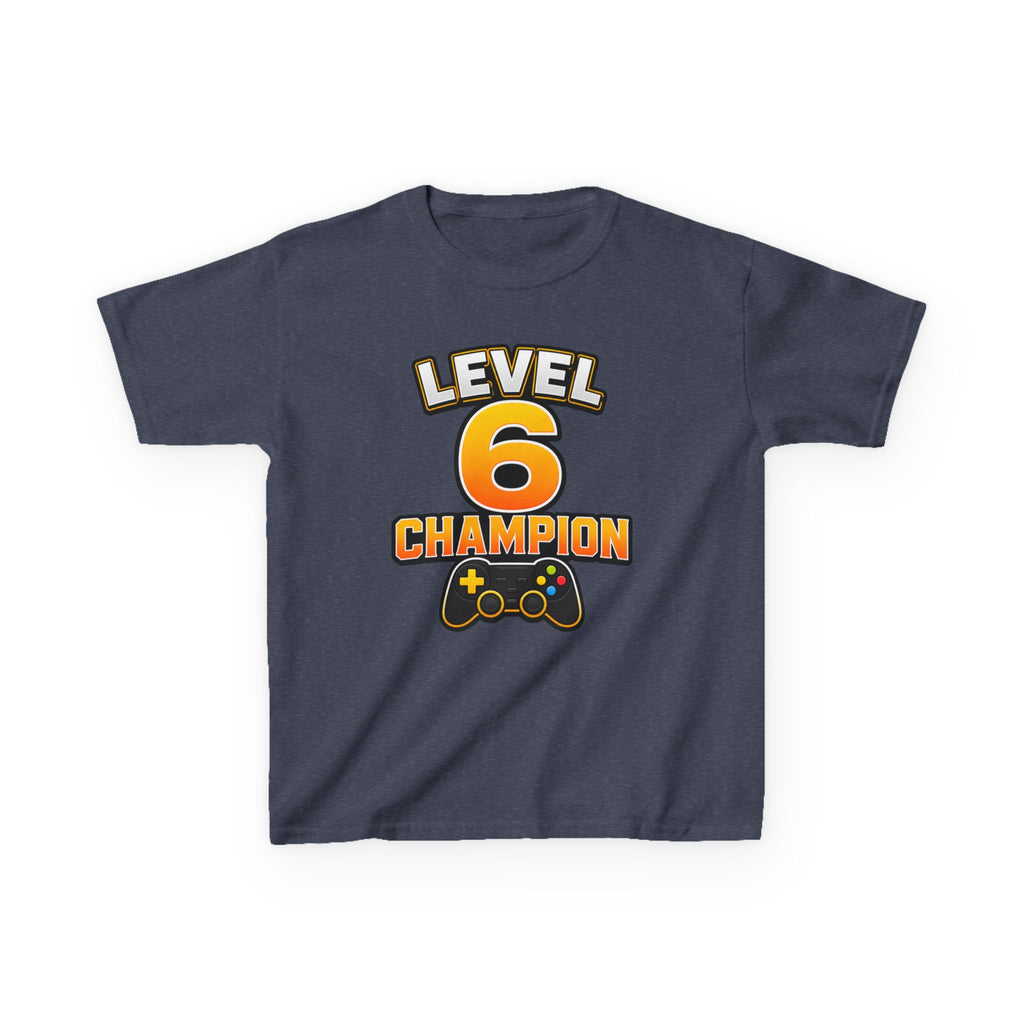 Kids Birthday Gaming T-Shirt — 'Level 6 Champion' Game Controller Graphic Tee