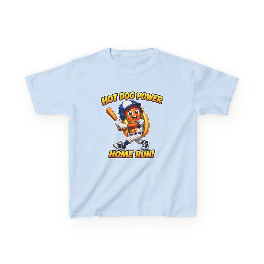 Kids Baseball T-Shirt — 'Hot Dog Power' Home Run Graphic Tee