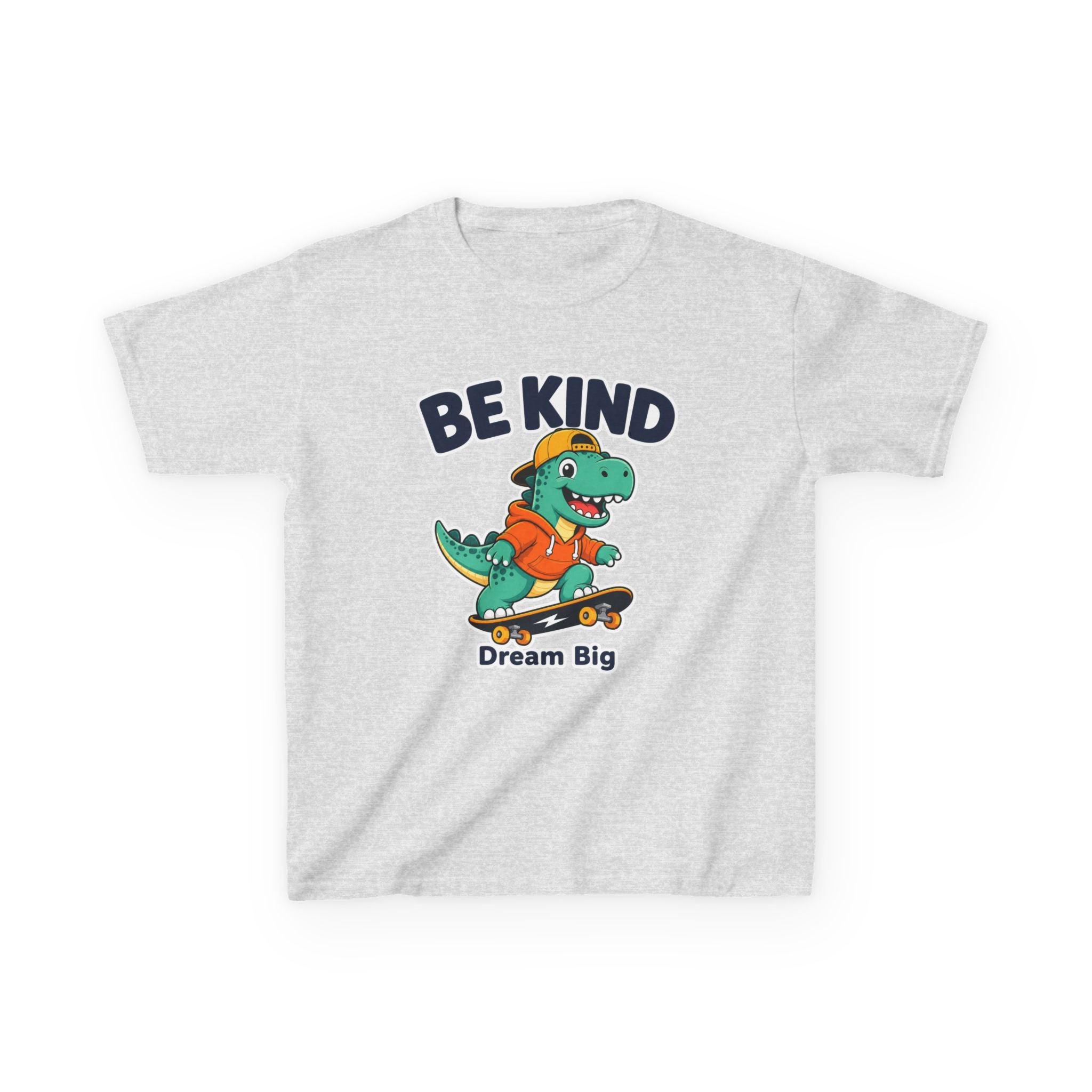 Kids Kindness T-Shirt — 'Be Kind' Skateboarding Dinosaur Graphic Tee