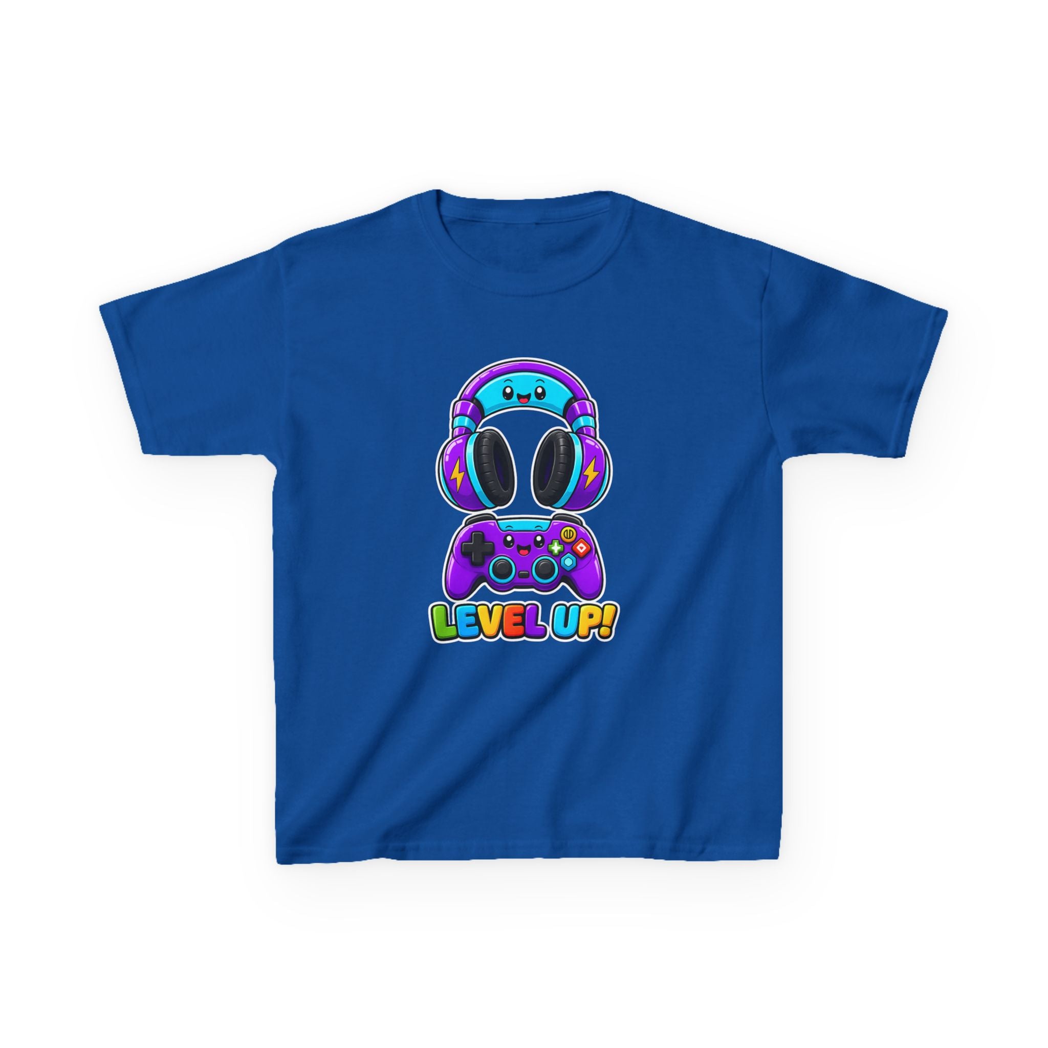 Kids Gaming T-Shirt — 'Level Up!' Colorful Controller & Headset Graphic Tee