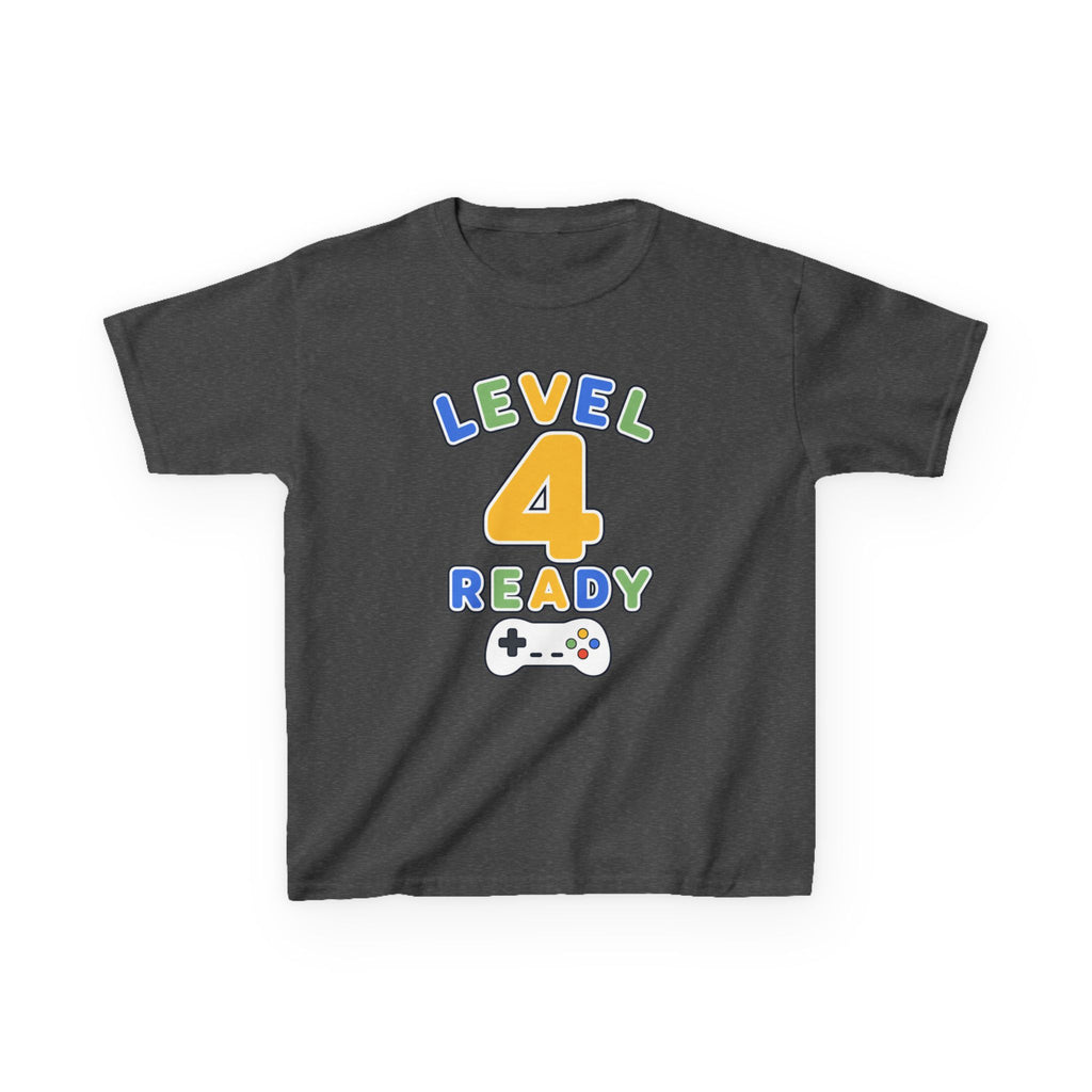 Kids Birthday Gaming T-Shirt — 'Level 4 Ready' Video Game Controller Graphic Tee