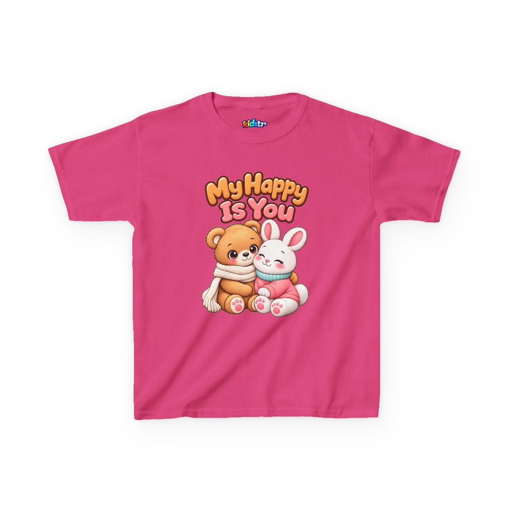 Kidxtr™ Kids Bear & Bunny T-Shirt — 'My Happy Is You' Cute Animal Graphic Tee
