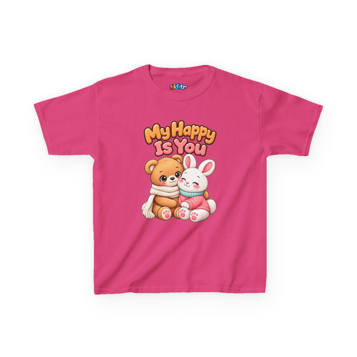 Kidxtr™ Kids Bear & Bunny T-Shirt — 'My Happy Is You' Cute Animal Graphic Tee