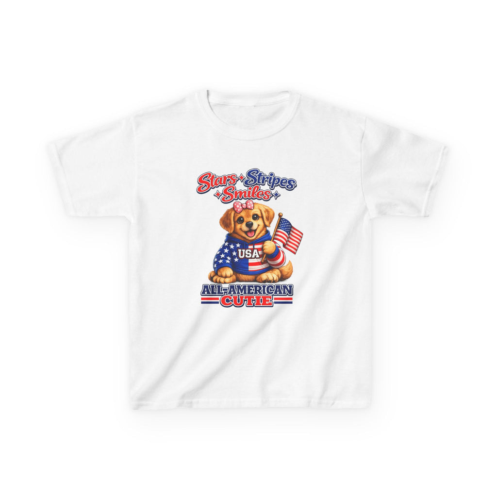 Kids Patriotic T-Shirt — 'Stars, Stripes & Smiles' All-American Dog Graphic Tee