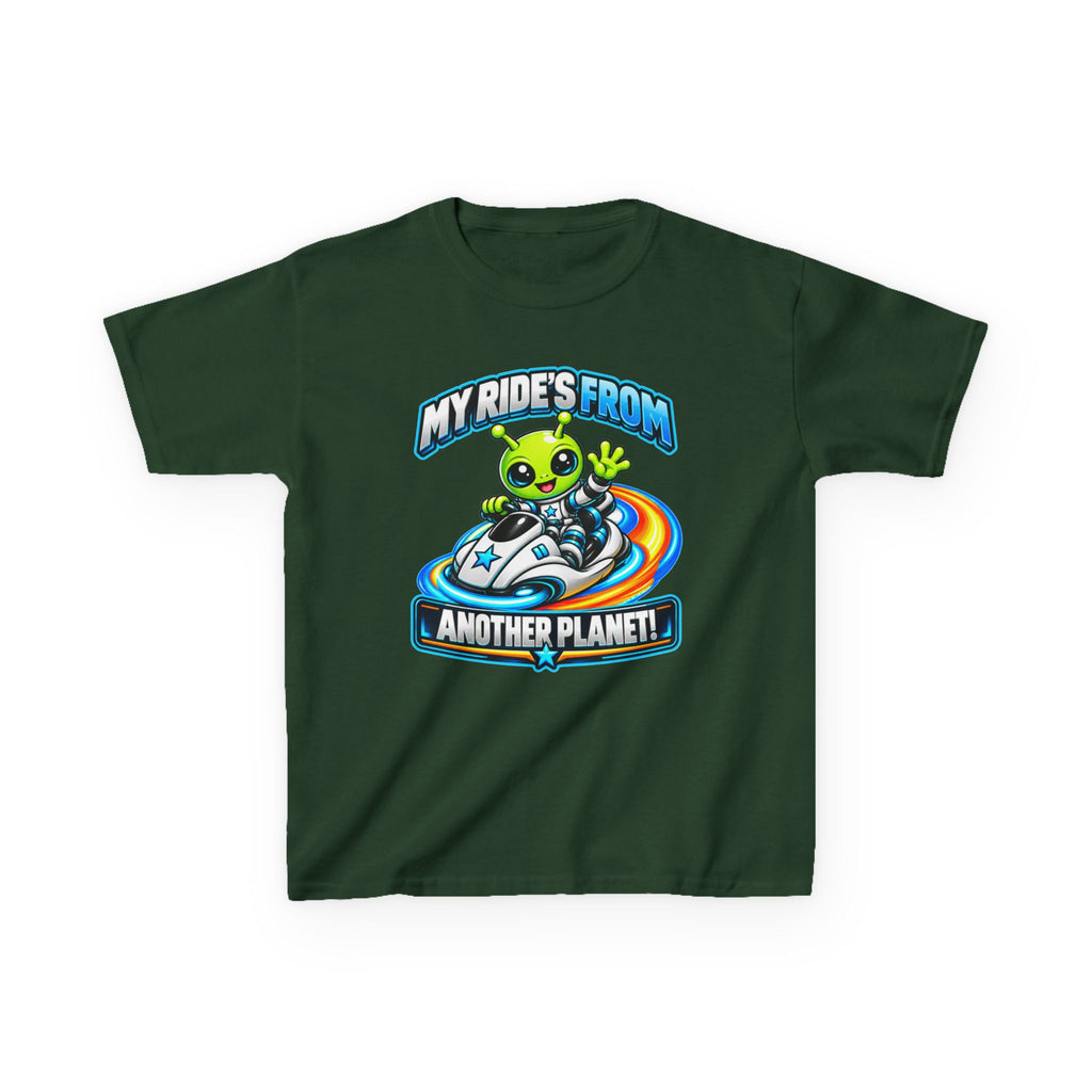 Kidxtr™ Kids Alien T-Shirt — 'My Ride's From Another Planet' Space Rider Graphic Tee