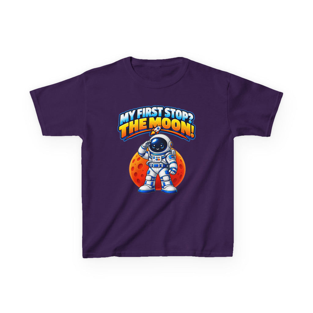 Kidxtr™ Kids Space T-Shirt — 'My First Stop: The Moon' Astronaut Graphic Tee