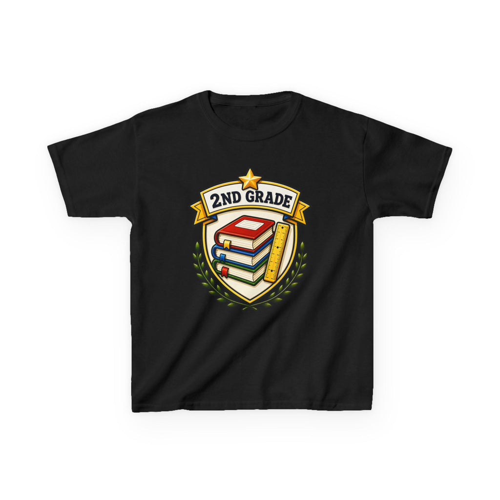 Kids 2nd Grade T-Shirt — 'Books & Ruler Badge' Back-to-School Graphic Tee