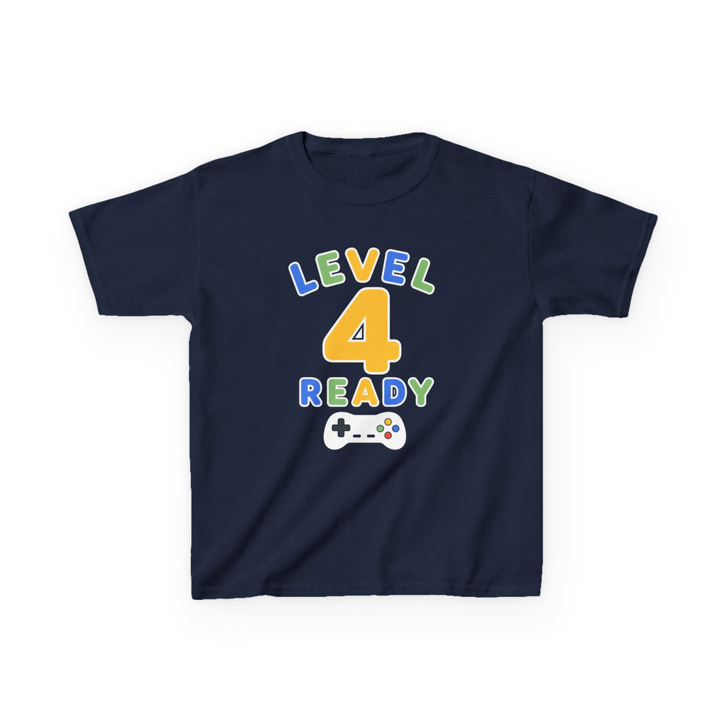 Kids Birthday Gaming T-Shirt — 'Level 4 Ready' Video Game Controller Graphic Tee