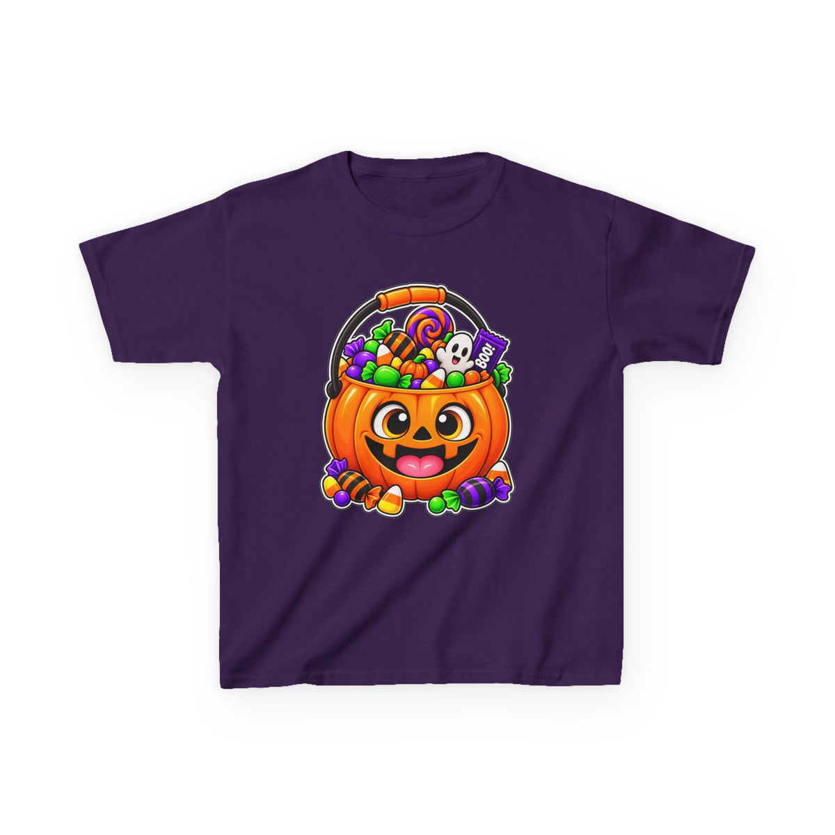 Kidxtr™ Kids Pumpkin T-Shirt — 'Trick or Treat' Jack-O-Lantern Candy Basket Graphic Tee