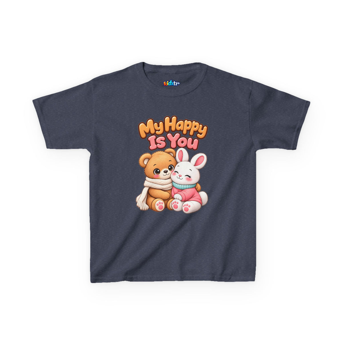 Kidxtr™ Kids Bear & Bunny T-Shirt — 'My Happy Is You' Cute Animal Graphic Tee