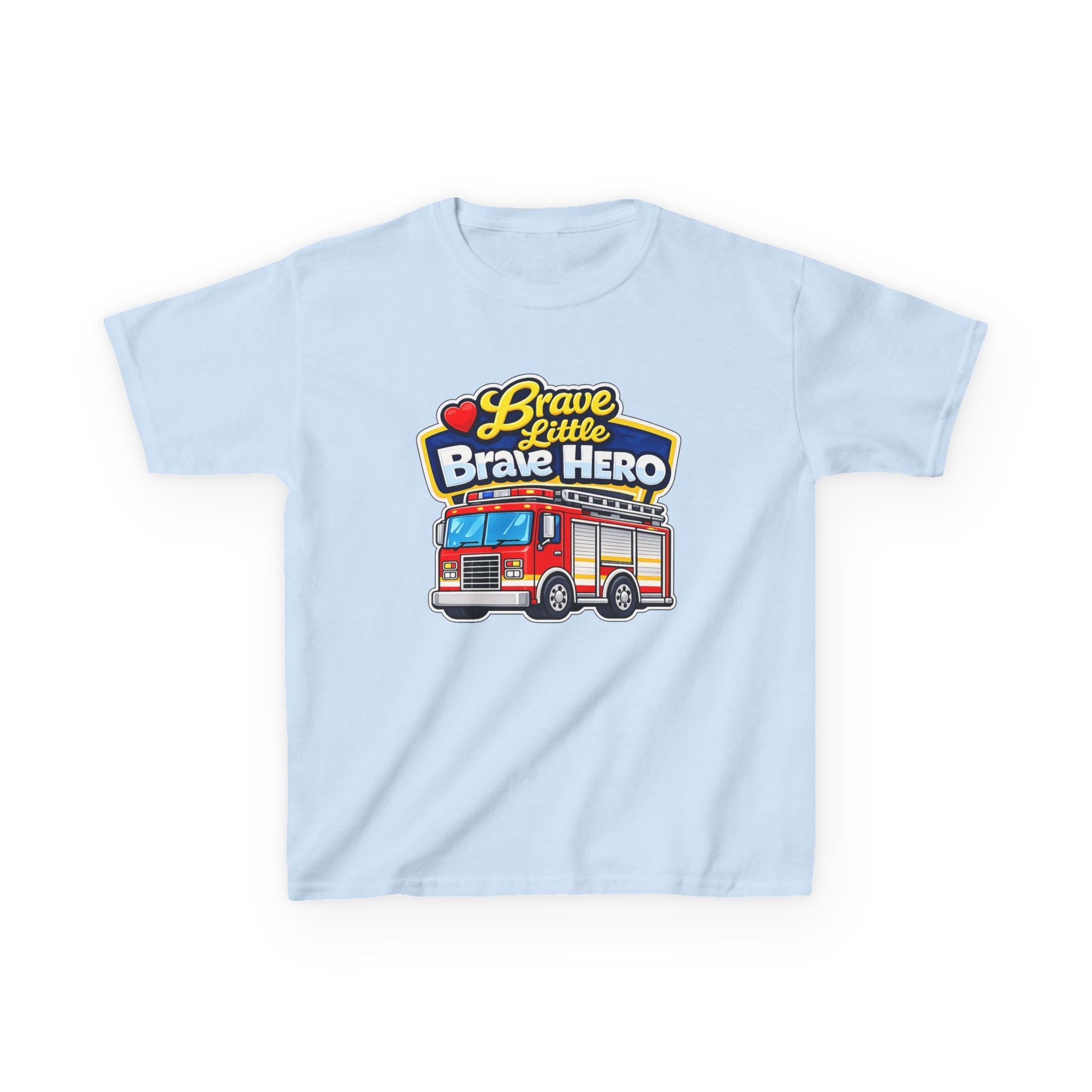 Kids Tee — "Brave Little Brave Hero" Firetruck T-Shirt Graphic