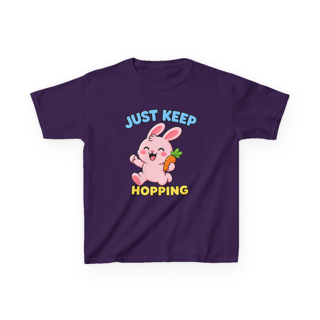 Kids Tee — “Just Keep Hopping” Cute Bunny Carrot Graphic