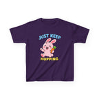 Kids Tee — “Just Keep Hopping” Cute Bunny Carrot Graphic