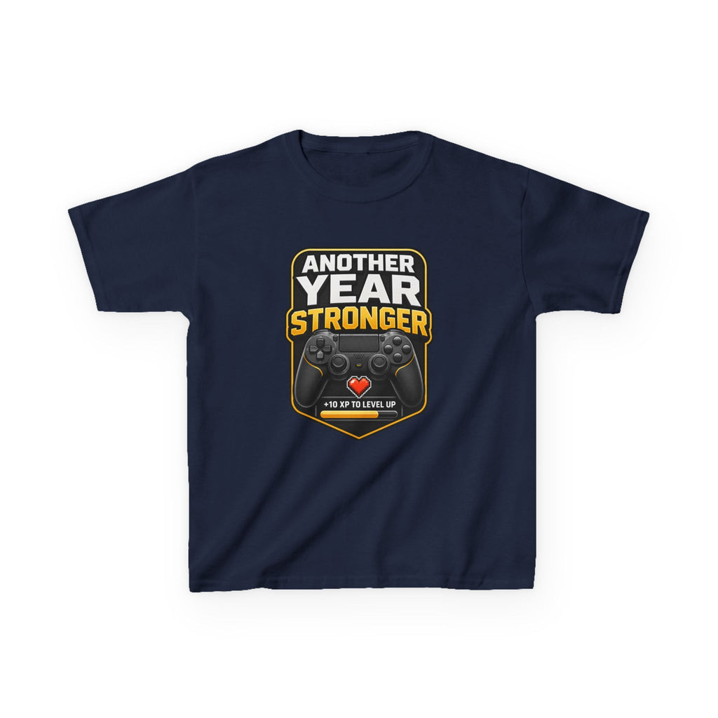 Kids Birthday T-Shirt — 'Another Year Stronger' +10 XP Level Up Graphic Tee
