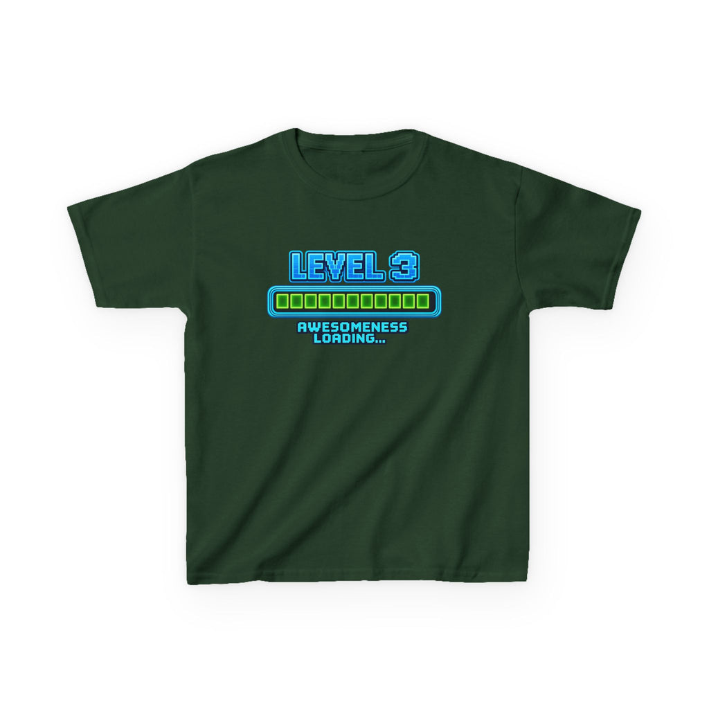 Kids Gaming T-Shirt — 'Level 3 Awesomeness Loading' Birthday Graphic Tee