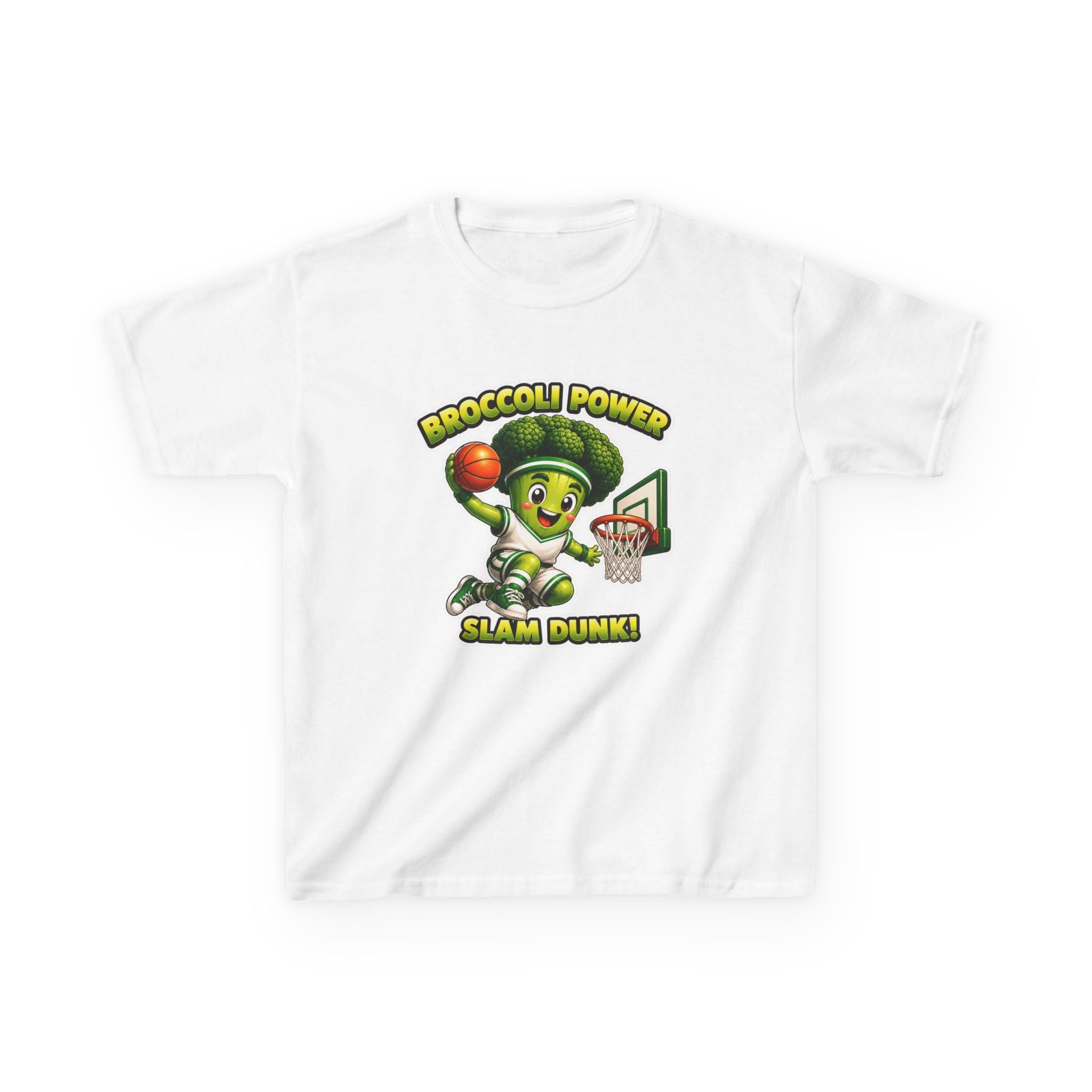 Kids Broccoli T-Shirt — 'Broccoli Power Slam Dunk!' Basketball Veggie Graphic Tee