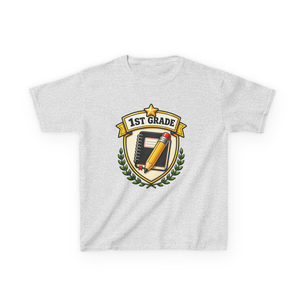 Kids 1st Grade T-Shirt — 'First Day Ready' Pencil & Notebook Badge Graphic Tee