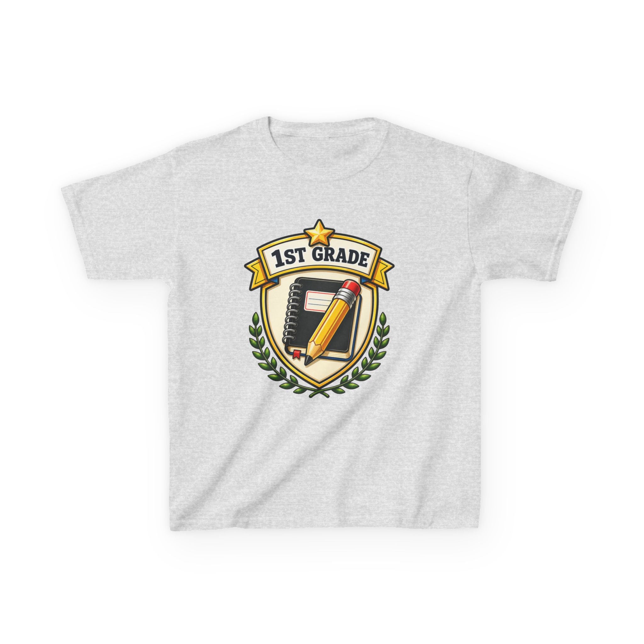 Kids 1st Grade T-Shirt — 'First Day Ready' Pencil & Notebook Badge Graphic Tee