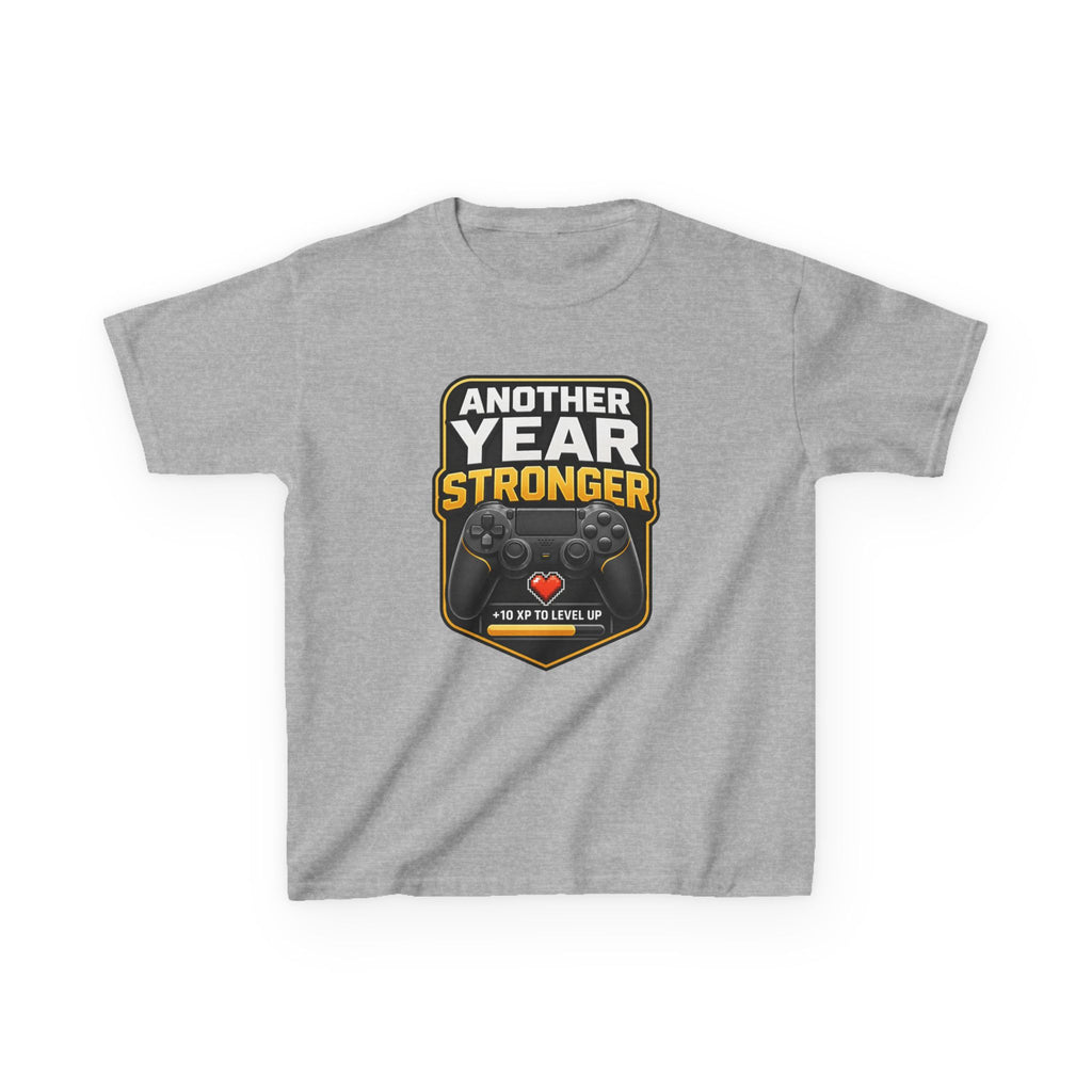Kids Birthday T-Shirt — 'Another Year Stronger' +10 XP Level Up Graphic Tee