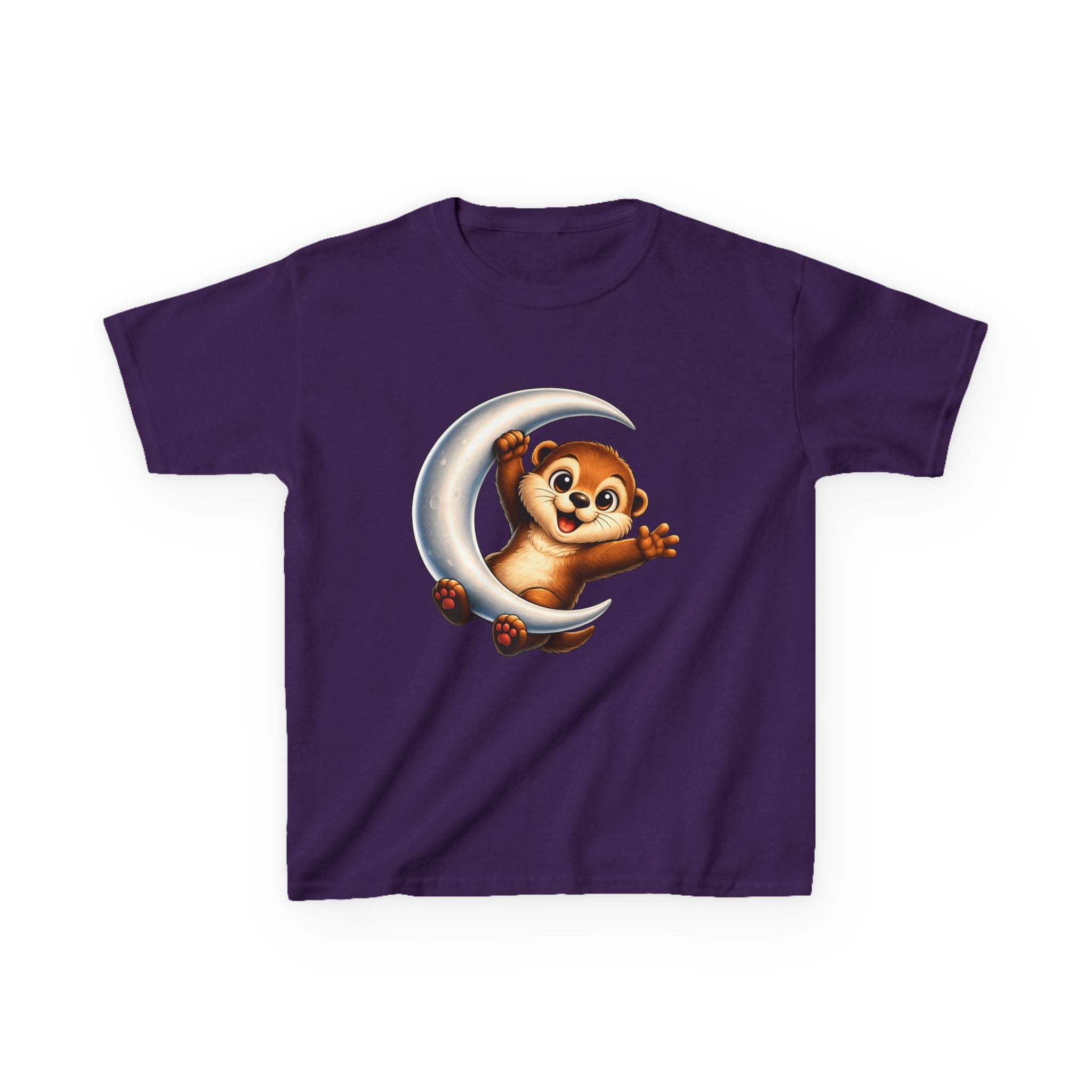 Kids Animal T-Shirt — 'Moon Snuggler' Cute Otter on Moon Graphic Tee