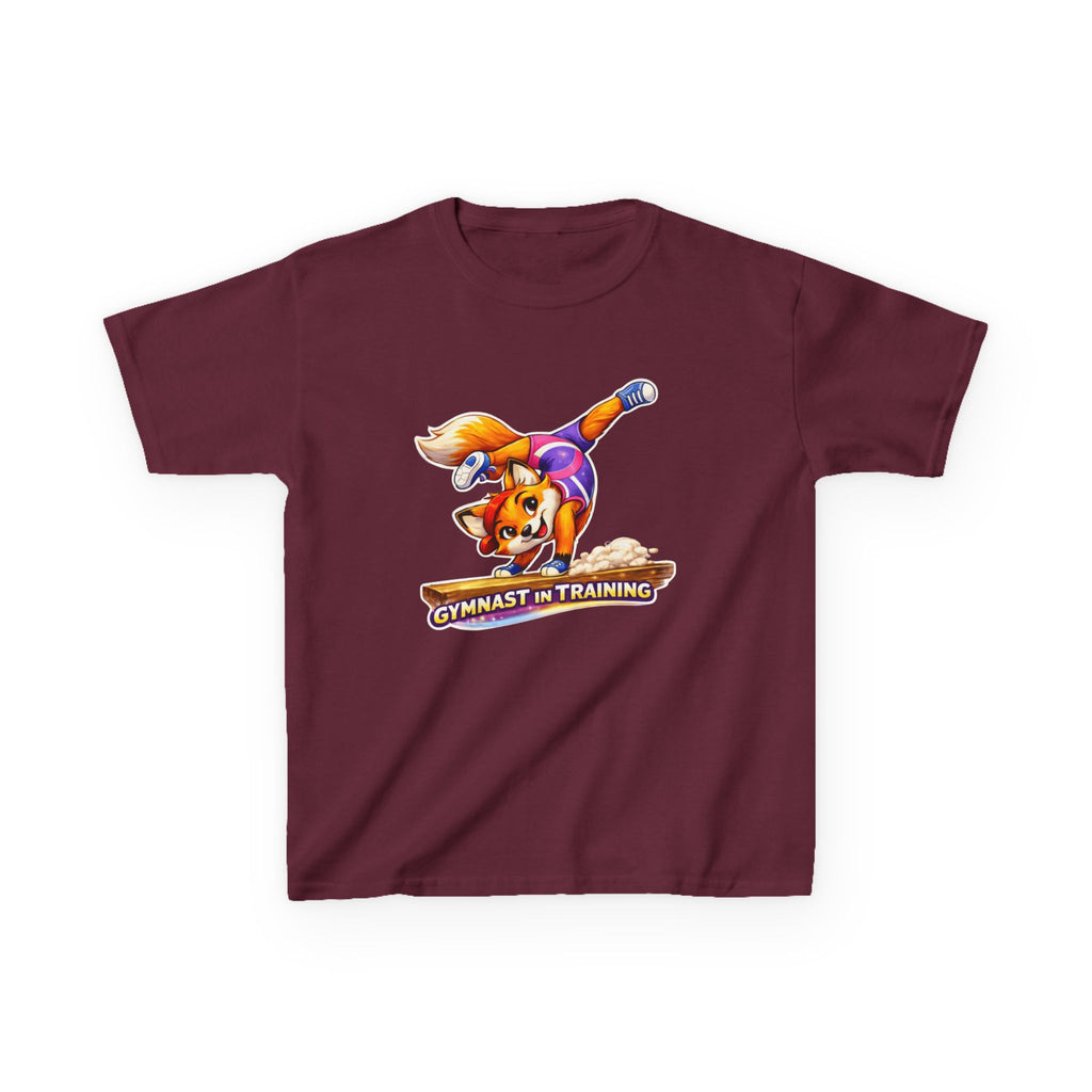 Kids Gymnastics T-Shirt — 'Gymnast in Training' Fox Cartoon Graphic Tee