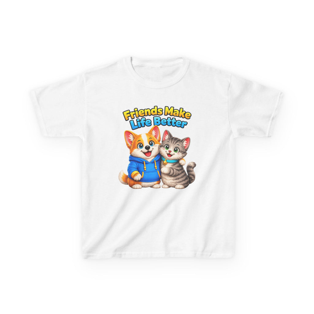 Kids Puppy & Kitten T-Shirt — 'Friends Make Life Better' Cute Friendship Graphic Tee