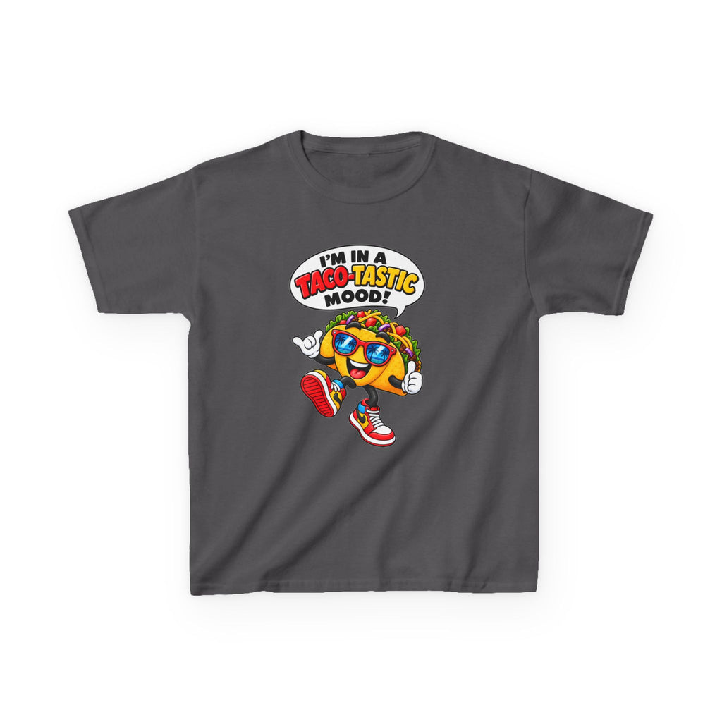 Kids Taco T-Shirt — 'I'm in a Taco-Tastic Mood' Cartoon Taco Graphic Tee