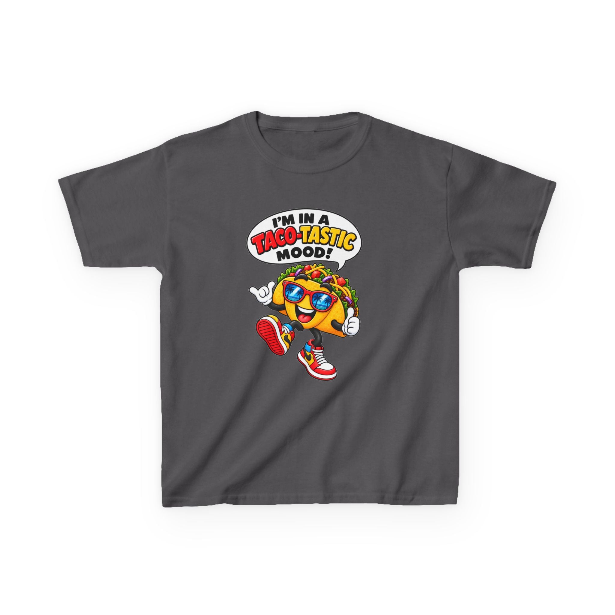 Kids Taco T-Shirt — 'I'm in a Taco-Tastic Mood' Cartoon Taco Graphic Tee