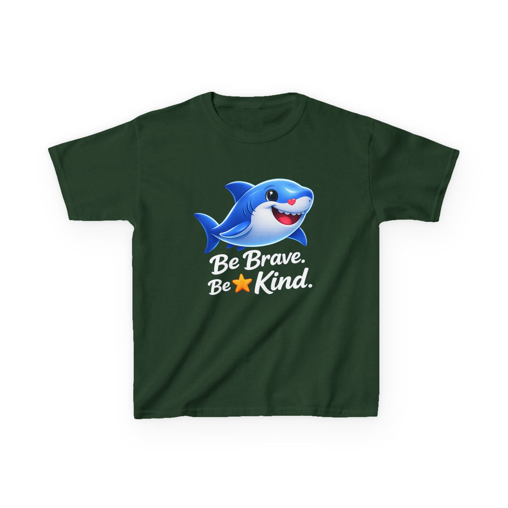 Kids Shark T-Shirt — 'Be Brave. Be Kind.' Cute Shark Graphic Tee