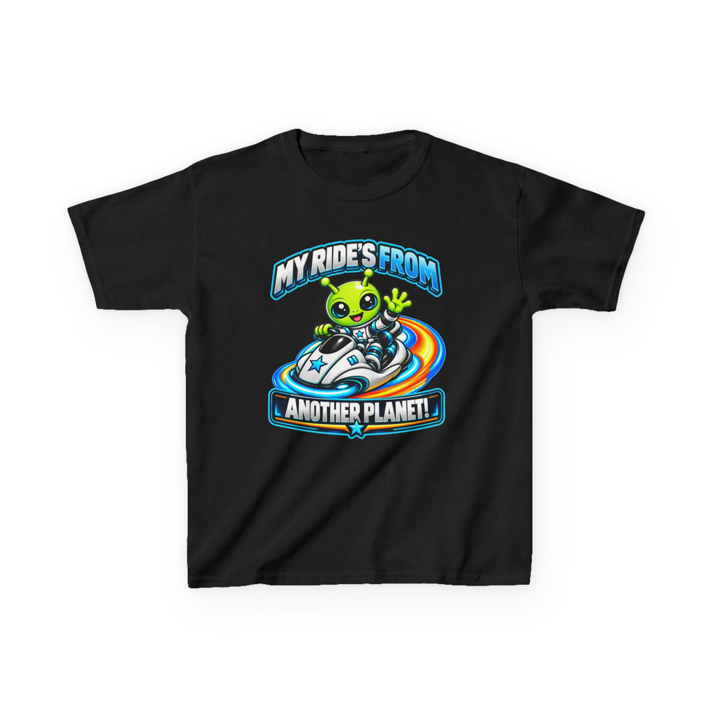 Kidxtr™ Kids Alien T-Shirt — 'My Ride's From Another Planet' Space Rider Graphic Tee