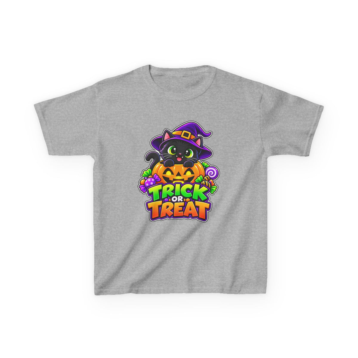 Kidxtr™ Kids Halloween T-Shirt — 'Trick or Treat' Black Cat in Pumpkin Graphic Tee