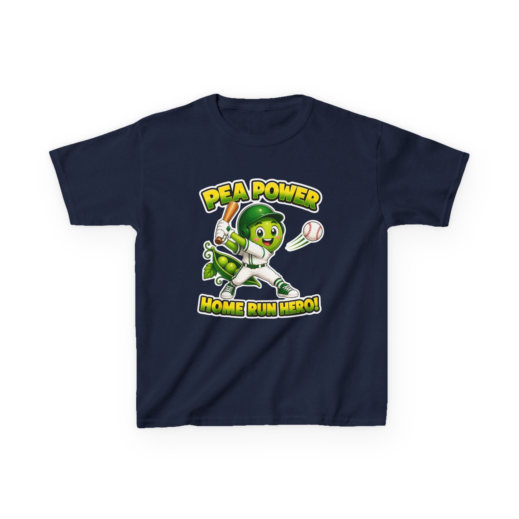 Kids Baseball T-Shirt — 'Pea Power Home Run Hero' Graphic Tee