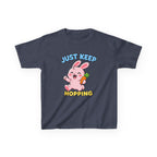 Kids Tee — “Just Keep Hopping” Cute Bunny Carrot Graphic