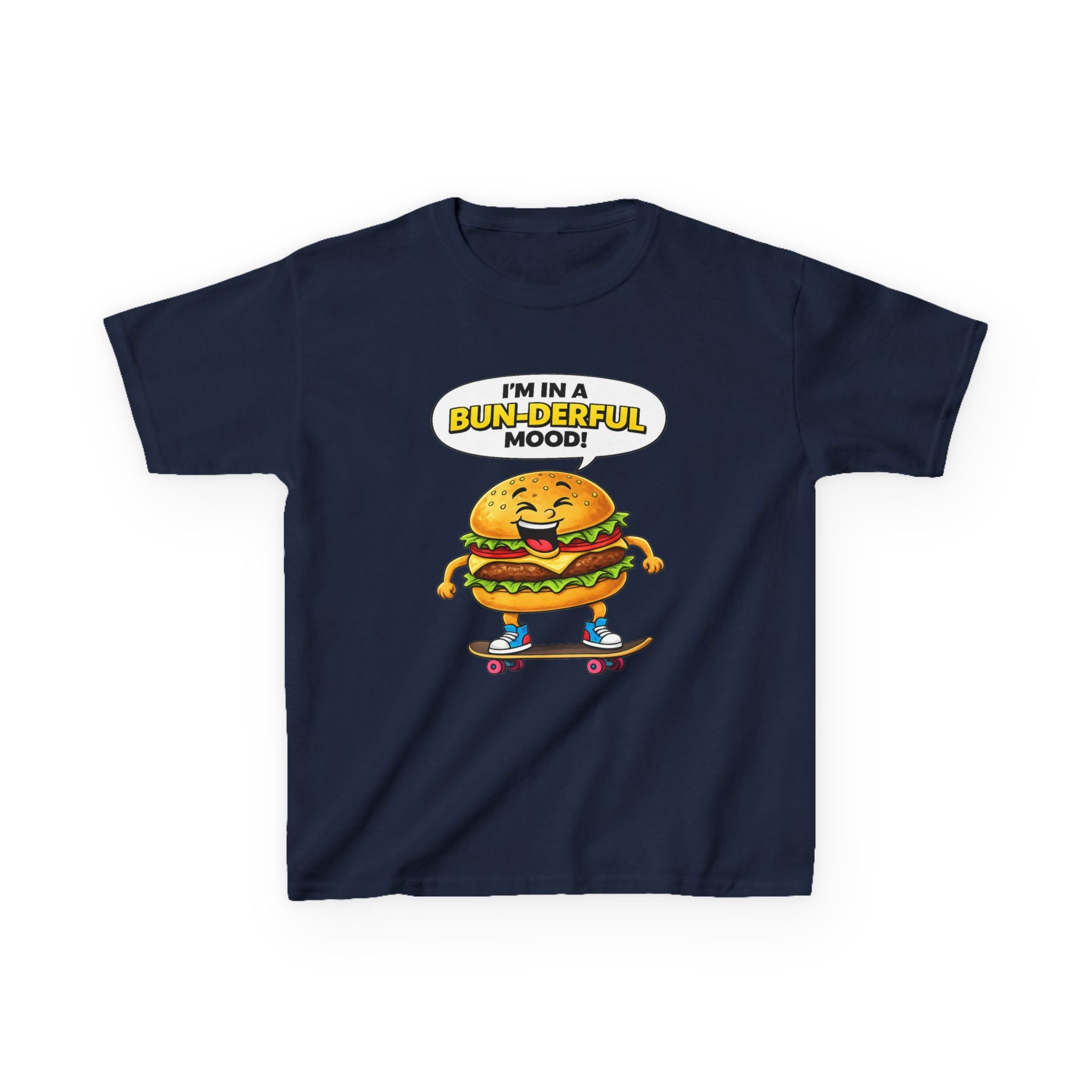 Kids Burger T-Shirt — 'Bun-derful Mood' Skateboard Graphic Tee