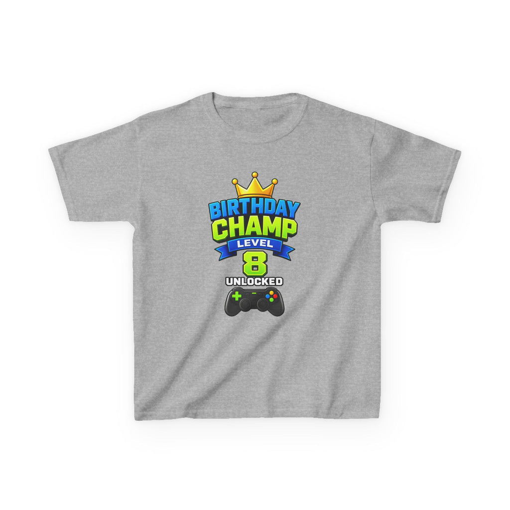 Kids Birthday T-Shirt — 'Birthday Champ' Level 8 Unlocked Gamer Graphic Tee
