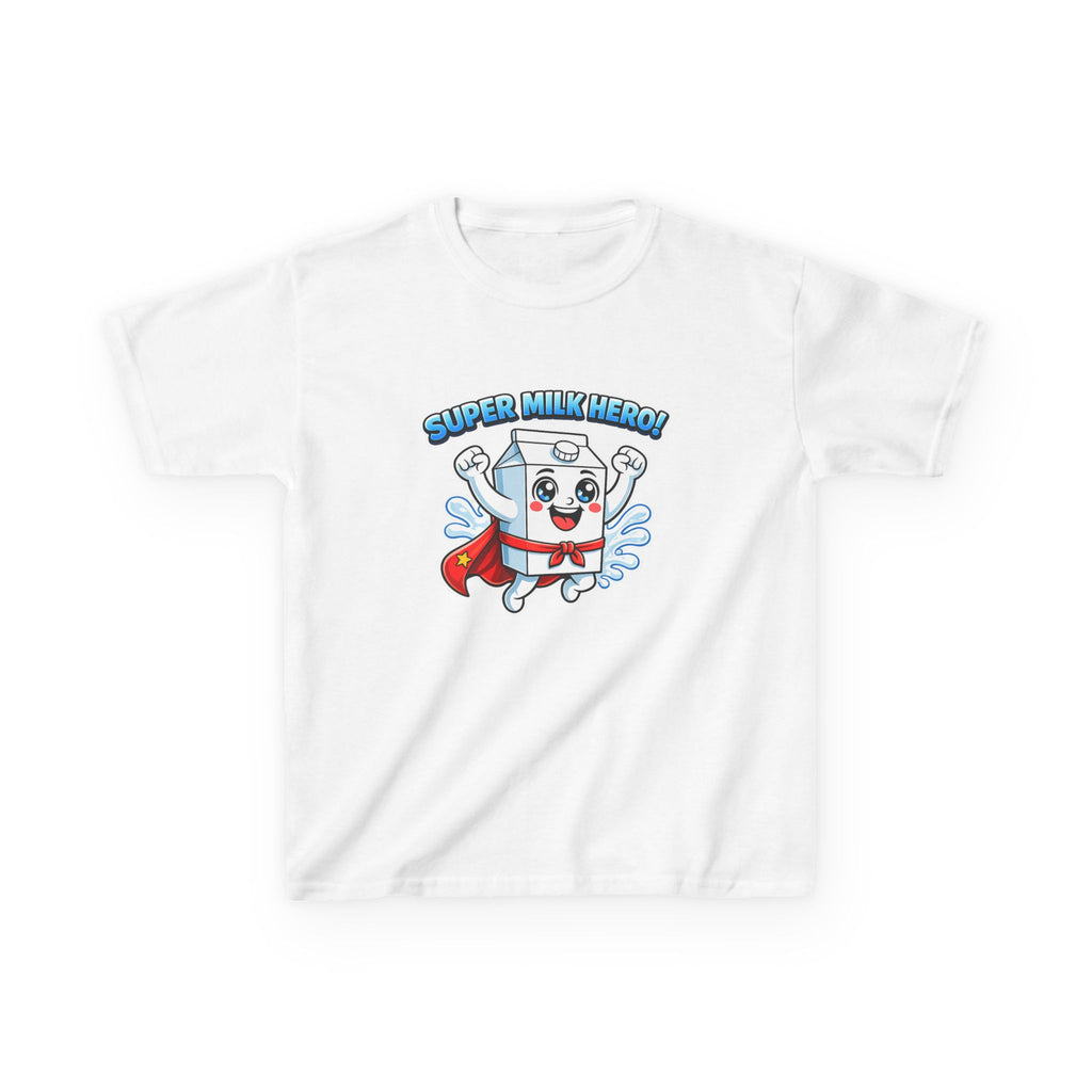 Kids Food T-Shirt — 'Super Milk Hero' Cartoon Cape Graphic Tee